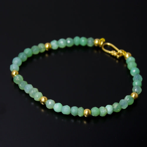 Natural Green Chrysoprase Faceted Rondelle 18k Solid Gold Beaded Bracelet 6 inches - Jalvi & Co.