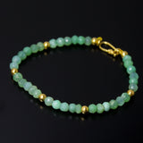 Natural Green  Chrysoprase Faceted Rondelle 18k Solid Gold Beaded Bracelet 6 inches