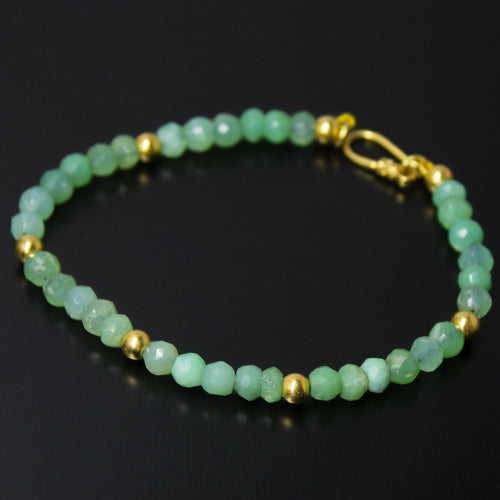 Natural Green Chrysoprase Faceted Rondelle 18k Solid Gold Beaded Bracelet 6 inches - Jalvi & Co.