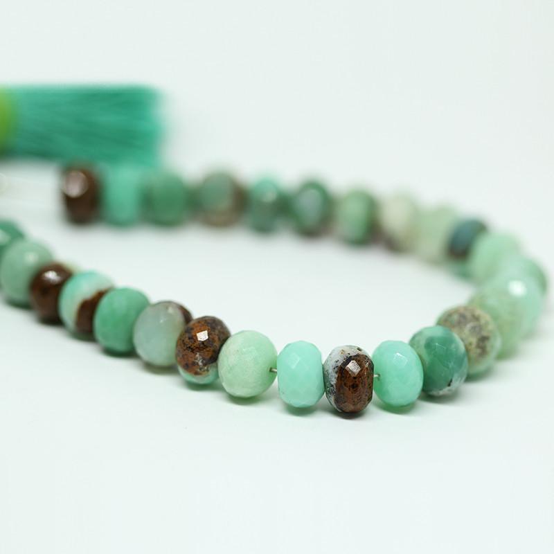 Natural Green Chrysoprase Faceted Rondelle Beads 10.5mm 11.5mm 8inches - Jalvi & Co.