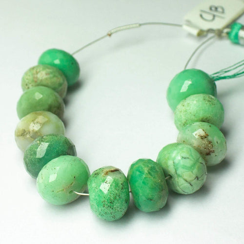 Natural Green Chrysoprase Faceted Rondelle Beads 12mm 14mm 4inches - Jalvi & Co.