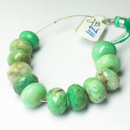 Natural Green Chrysoprase Faceted Rondelle Beads 12mm 14mm 4inches - Jalvi & Co.