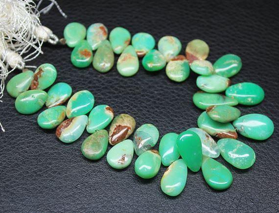 Natural Green Chrysoprase Smooth Pear Drop Loose Gemstone Beads 18mm 32mm 4" - Jalvi & Co.