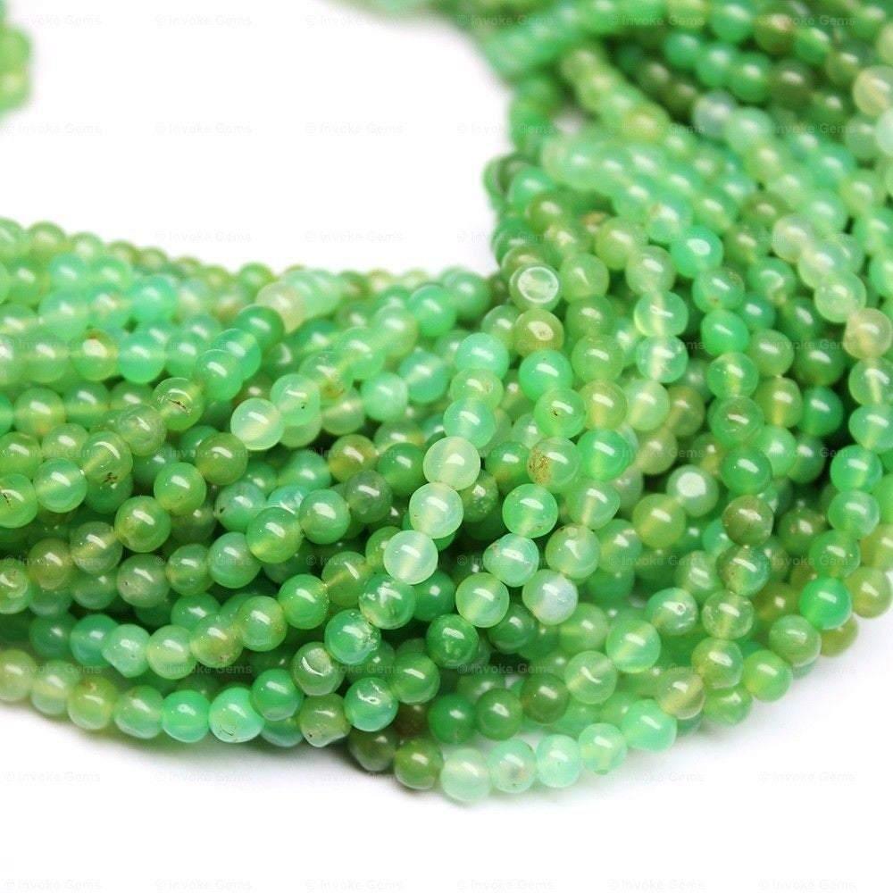 Natural Green Chrysoprase Smooth Round Ball Loose Gemstone Beads Strand 4mm 13" - Jalvi & Co.