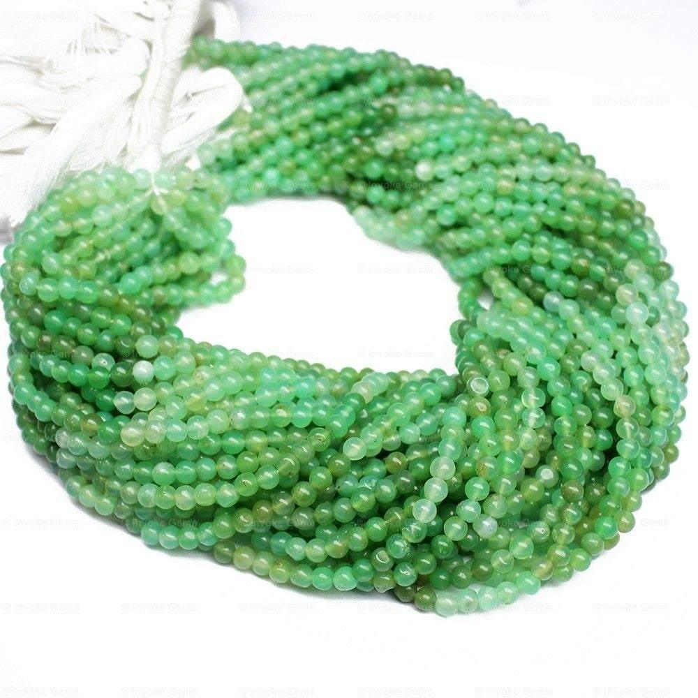 Natural Green Chrysoprase Smooth Round Ball Loose Gemstone Beads Strand 4mm 13" - Jalvi & Co.