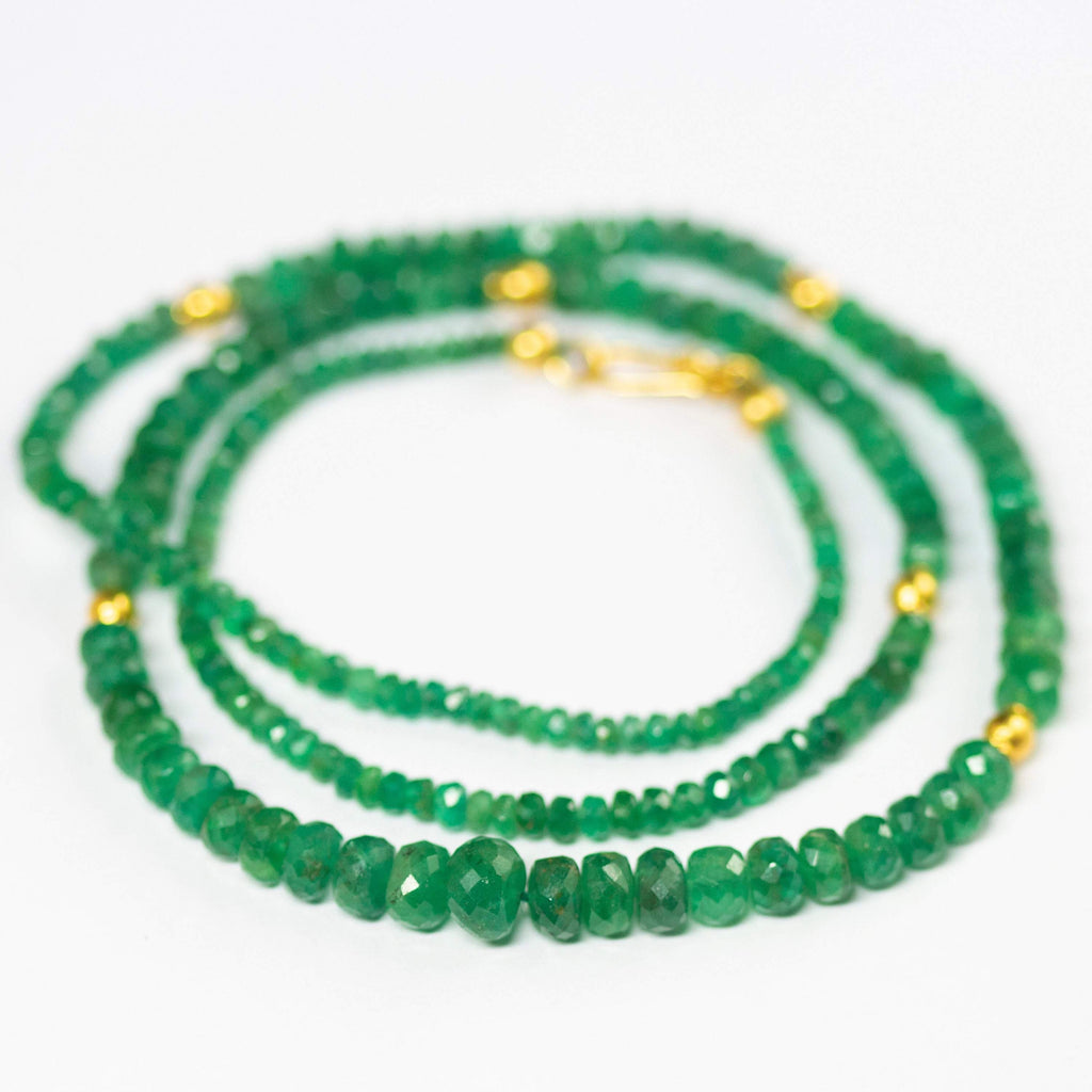 Natural Green Emerald 18K Solid Yellow Gold Clasp Designer Necklace 20" - Jalvi & Co.