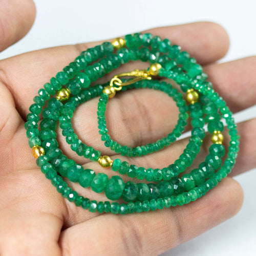 Natural Green Emerald 18K Solid Yellow Gold Clasp Designer Necklace 20