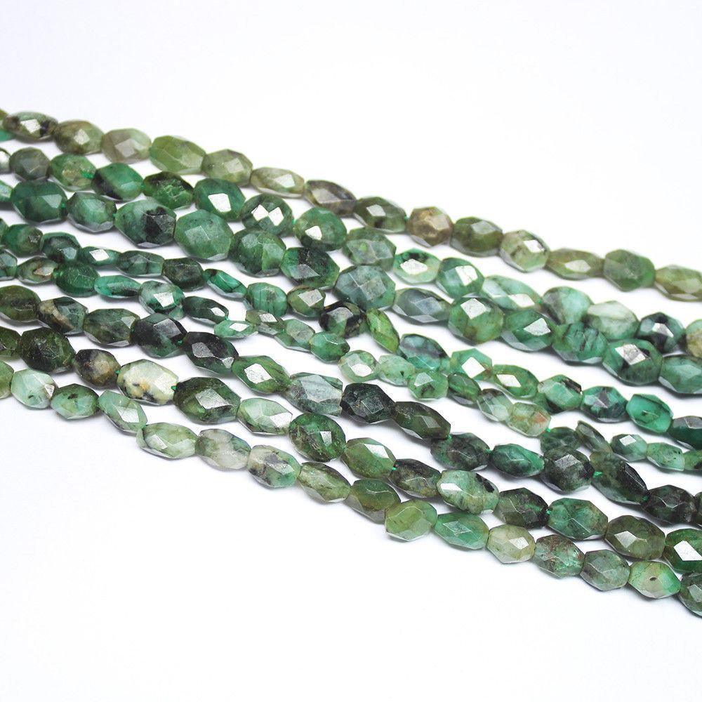 Natural Green Emerald Faceted Oval Loose Gemstone Beads 10mm 9mm 14" - Jalvi & Co.