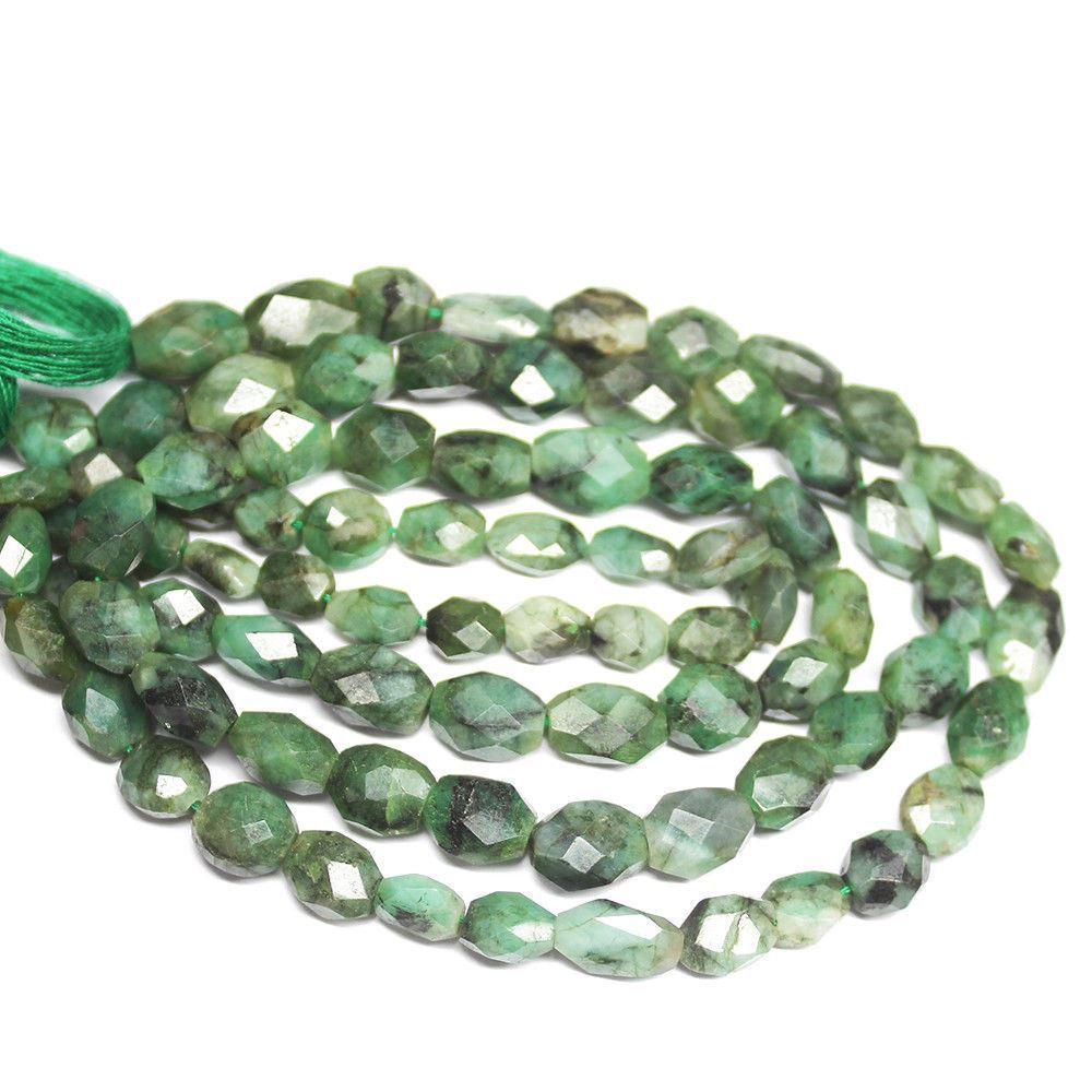 Natural Green Emerald Faceted Oval Loose Gemstone Beads 10mm 9mm 14" - Jalvi & Co.