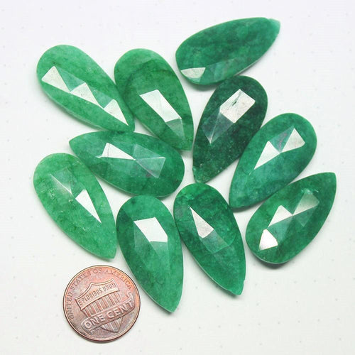 Natural Green Emerald Faceted Pear Drop Gemstone Pair Beads 1 Pair 30mm x 15mm - Jalvi & Co.