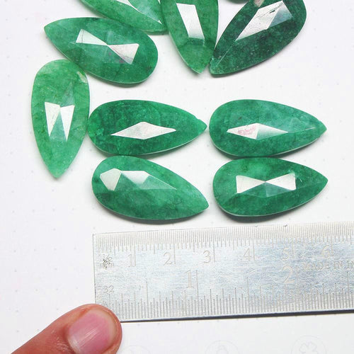 Natural Green Emerald Faceted Pear Drop Gemstone Pair Beads 1 Pair 30mm x 15mm - Jalvi & Co.