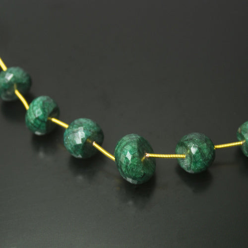 Natural Green Emerald Faceted Rondelle Beads 12mm 15mm 7pc EMR3169 - Jalvi & Co.