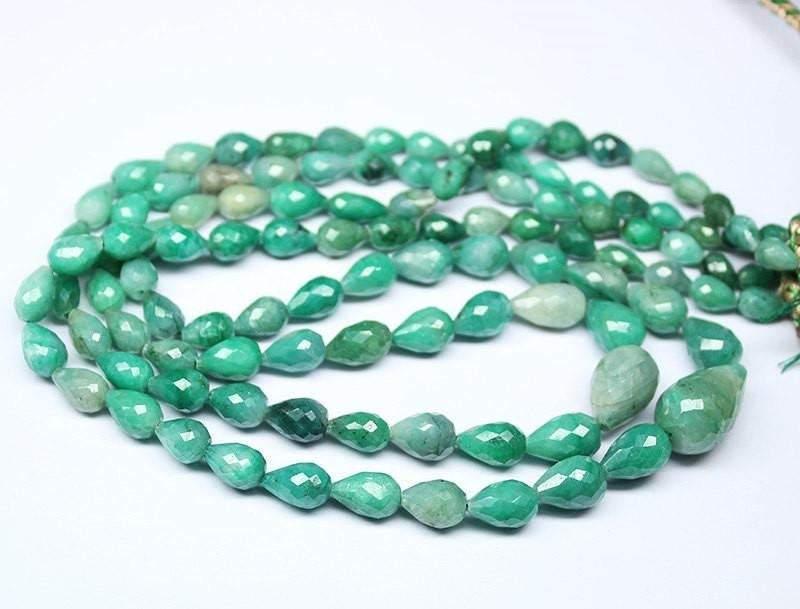 Natural Green Emerald Faceted Tear Drop Loose Briolette Craft Beads 5.5-10mm 17" - Jalvi & Co.