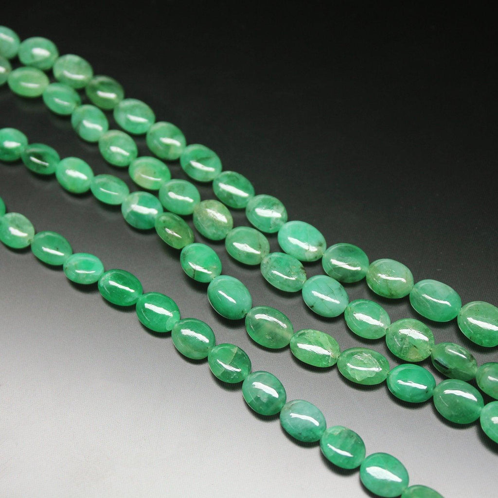 Natural Green Emerald Gemstone Smooth Polished Oval Beads Strand 6mm 10mm 8" - Jalvi & Co.