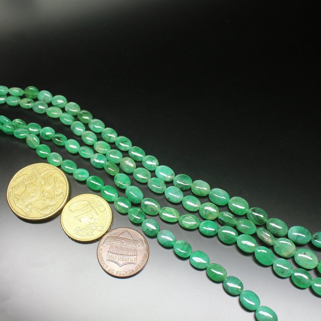 Natural Green Emerald Gemstone Smooth Polished Oval Beads Strand 6mm 10mm 8" - Jalvi & Co.