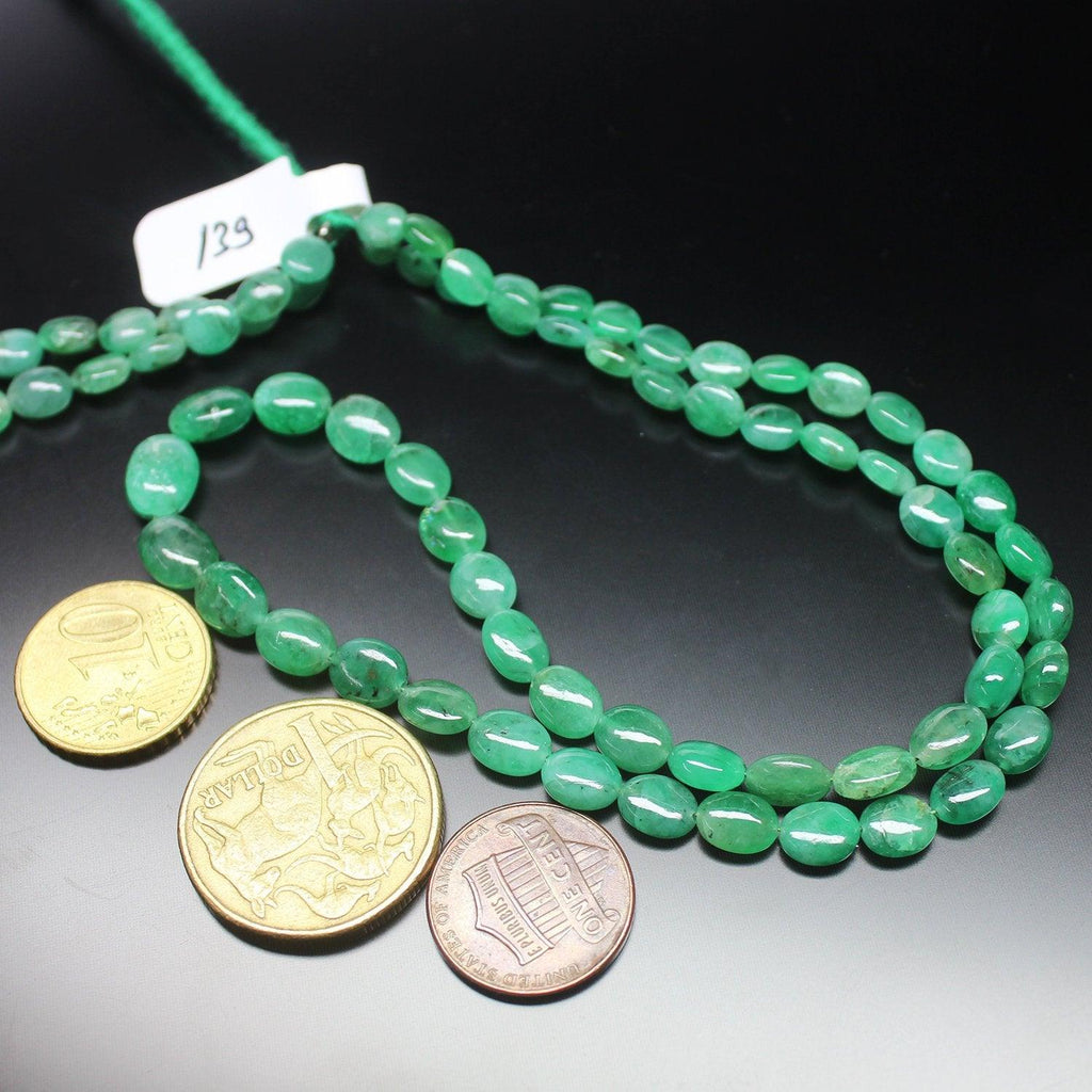 Natural Green Emerald Gemstone Smooth Polished Oval Beads Strand 6mm 10mm 8" - Jalvi & Co.