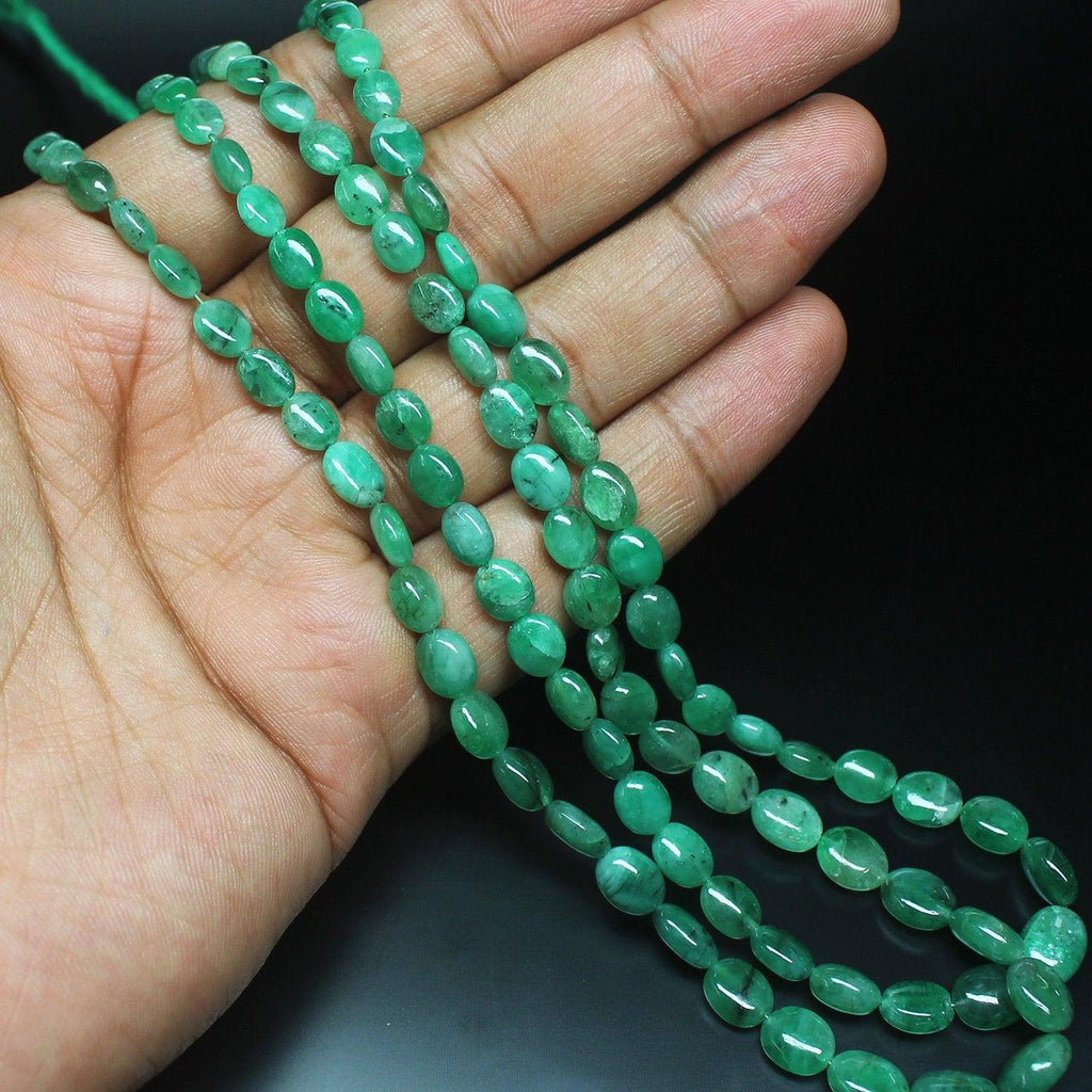 Natural Green Emerald Gemstone Smooth Polished Oval Beads Strand 6mm 10mm 8" - Jalvi & Co.