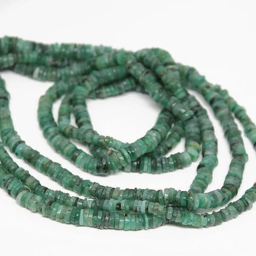 Natural Green Emerald Shaded Smooth Heishi Wheel Beads Strand 16