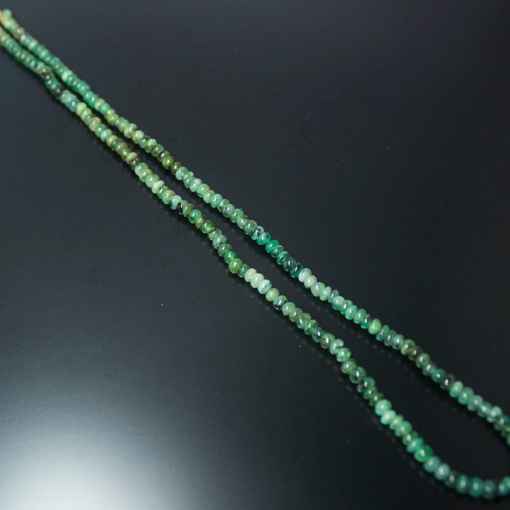 Natural Green Emerald Smooth Rondelle Necklace 3mm 4mm 18inches - Jalvi & Co.