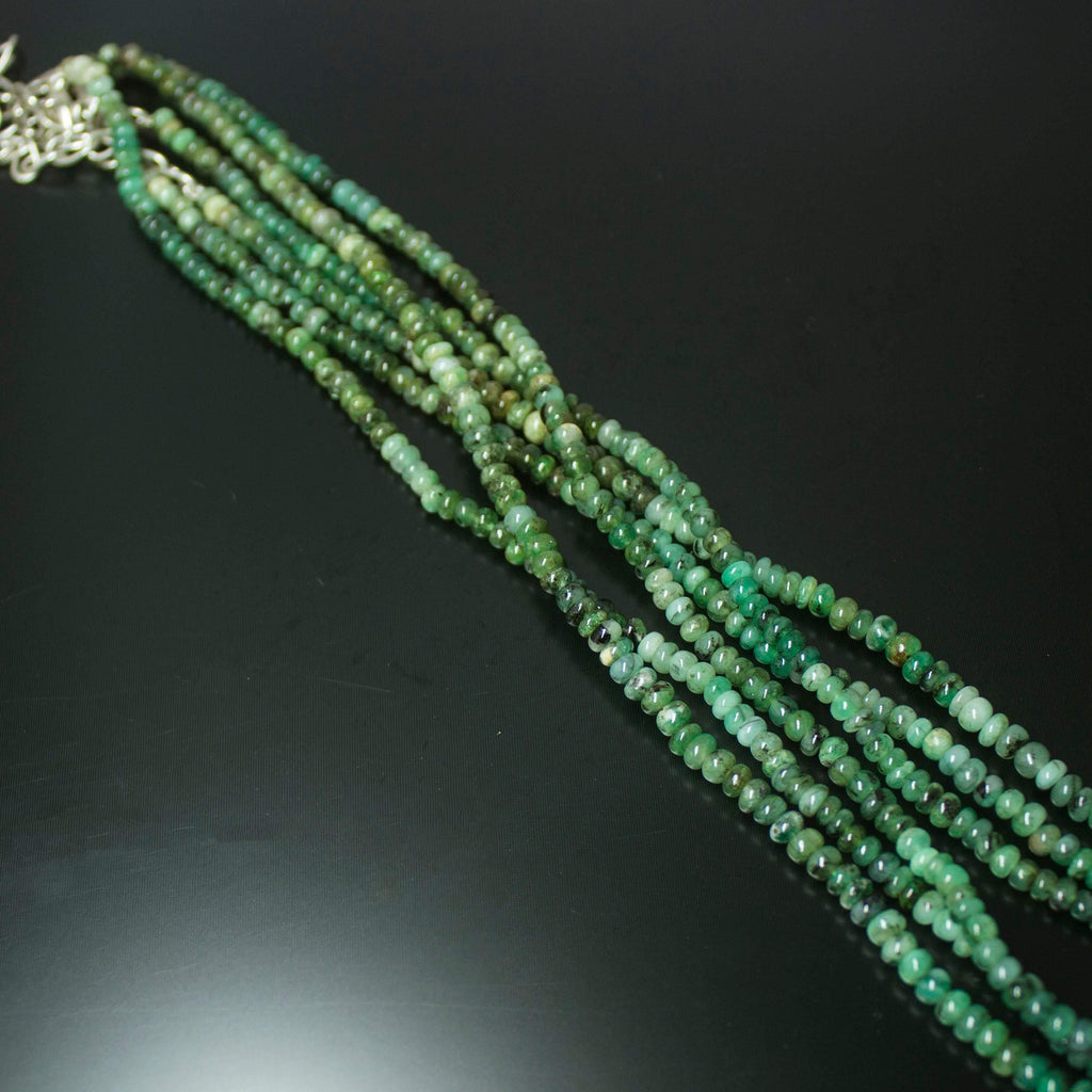 Natural Green Emerald Smooth Rondelle Necklace 3mm 4mm 18inches - Jalvi & Co.