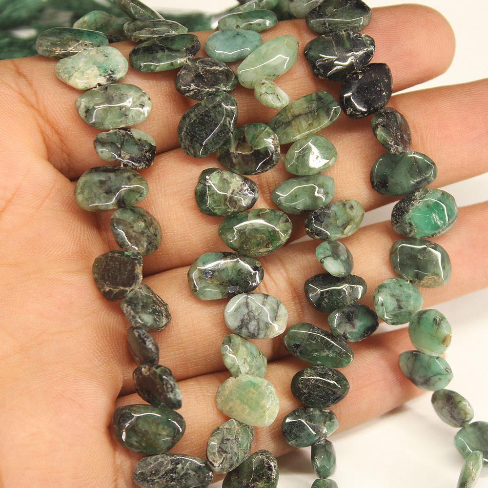 Natural Green Emerald Smooth Tumble Nugget Loose Gemstone Beads 11mm 13mm 8" - Jalvi & Co.