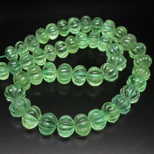 Natural Green Fluorite Carving Pumpkin Rondelle Beads 11mm 15mm 18inches - Jalvi & Co.