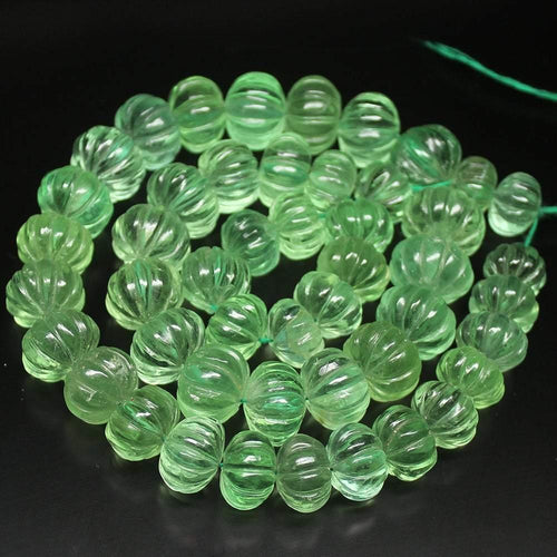 Natural Green Fluorite Carving Pumpkin Rondelle Beads 11mm 15mm 18inches - Jalvi & Co.