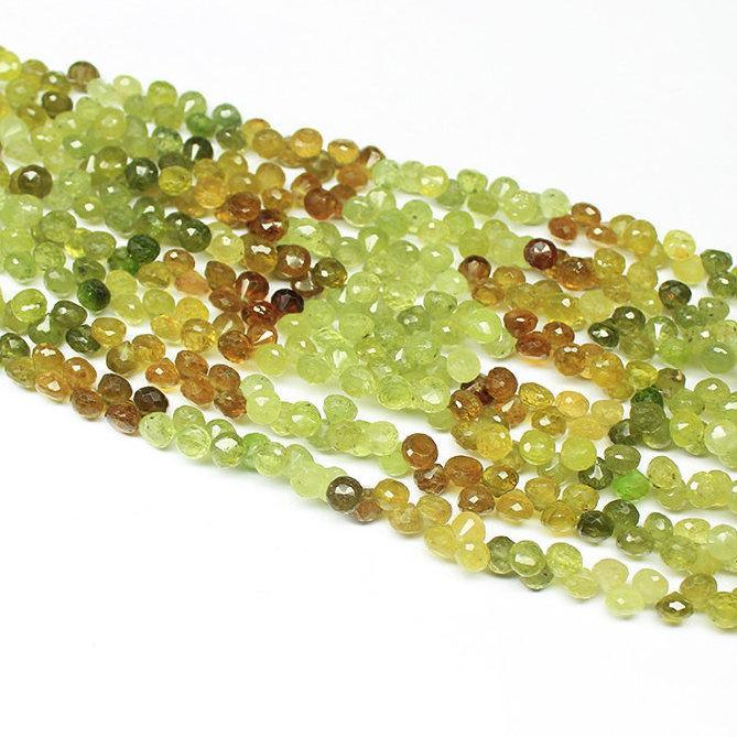 Natural Green Grossular Garnet Faceted Onion Loose Drop Beads Strand 8" 6mm - Jalvi & Co.