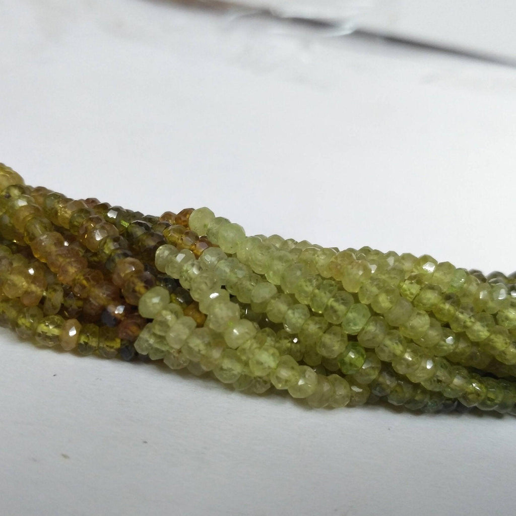 Natural Green Grossular Garnet Faceted Rondelle Loose Gemstone Beads 13" 3mm - Jalvi & Co.