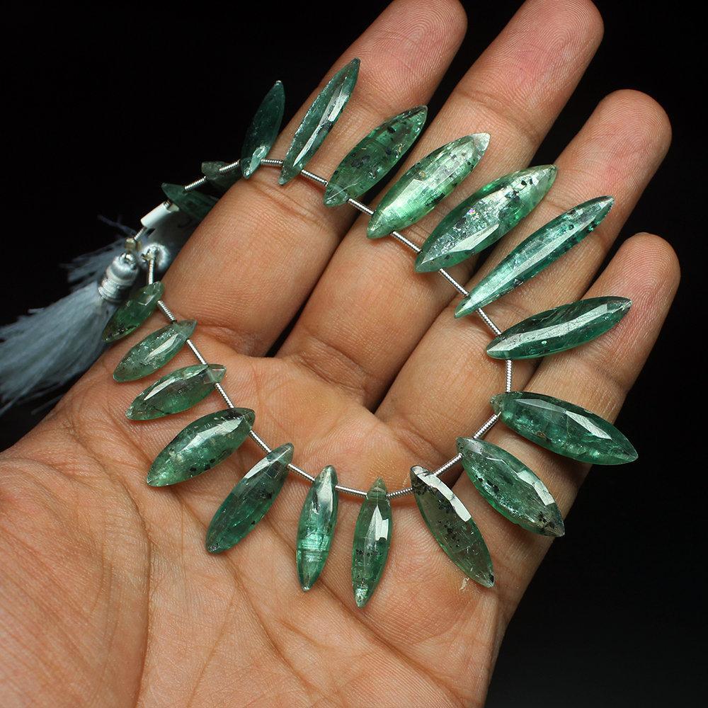 Natural Green Kyanite Faceted Marquise Gemstone Loose Beads Strand 22mm 32mm 4" - Jalvi & Co.