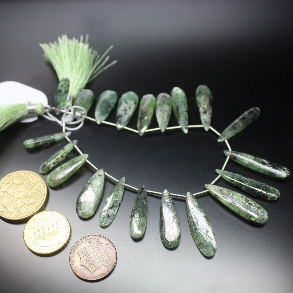 Natural Green Kyanite Smooth Pear Drop Loose Gemstone Beads 4" 22mm 32mm - Jalvi & Co.