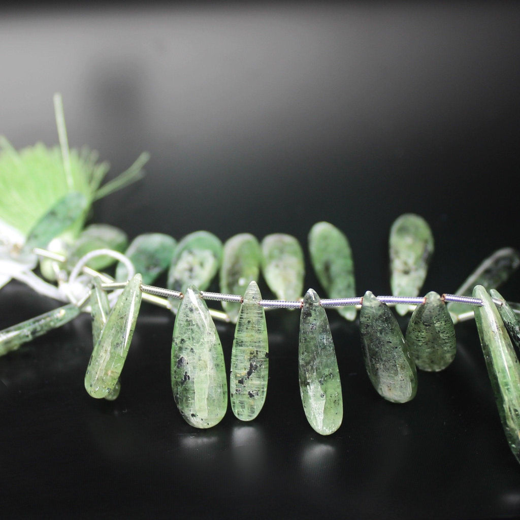 Natural Green Kyanite Smooth Pear Drop Loose Gemstone Beads 4" 22mm 32mm - Jalvi & Co.