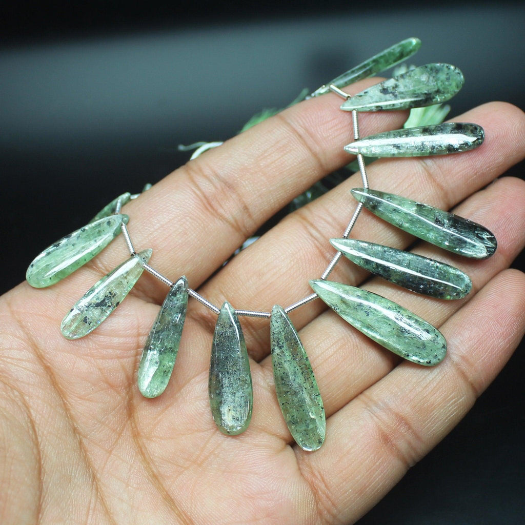 Natural Green Kyanite Smooth Pear Drop Loose Gemstone Beads 4" 22mm 32mm - Jalvi & Co.