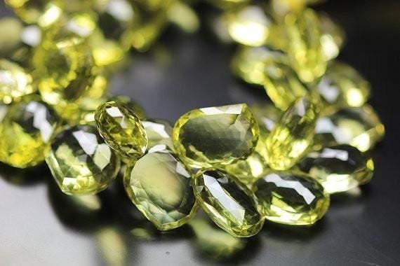 Natural Green Lemon Quartz AAA Gold Faceted Fancy Mango Shape Beads 4" 15-19mm - Jalvi & Co.