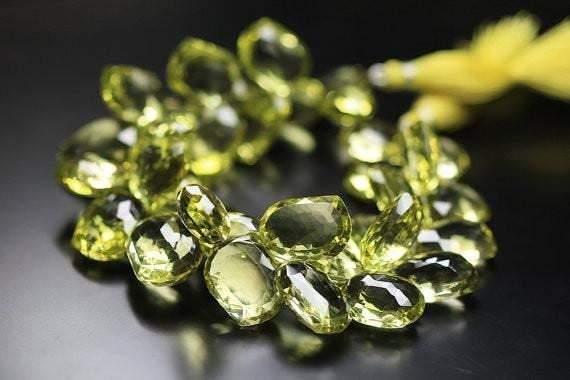 Natural Green Lemon Quartz AAA Gold Faceted Fancy Mango Shape Beads 4" 15-19mm - Jalvi & Co.