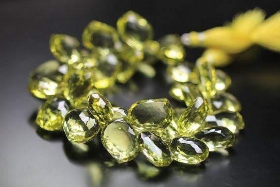 Natural Green Lemon Quartz AAA Gold Faceted Fancy Mango Shape Beads 4" 15-19mm - Jalvi & Co.