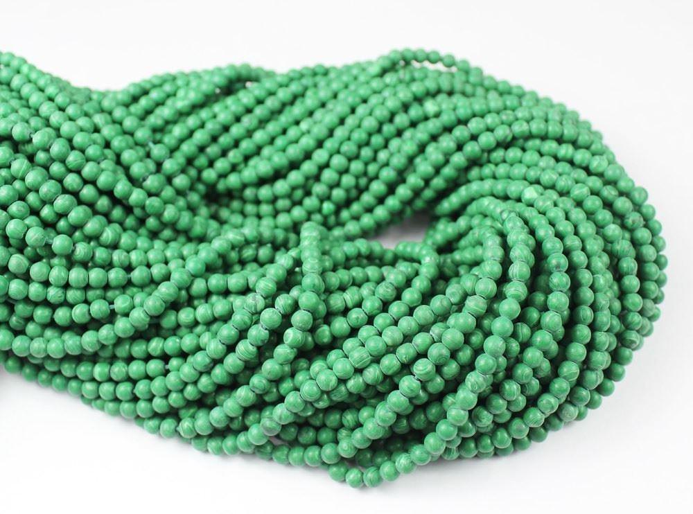 Natural Green Malachite Smooth Round Beads 3mm 14 inches - Jalvi & Co.