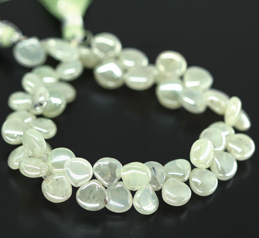 Natural Green Mystic Prehnite Smooth Heart Drop Gemstone Loose Beads 4" 8mm 9mm - Jalvi & Co.