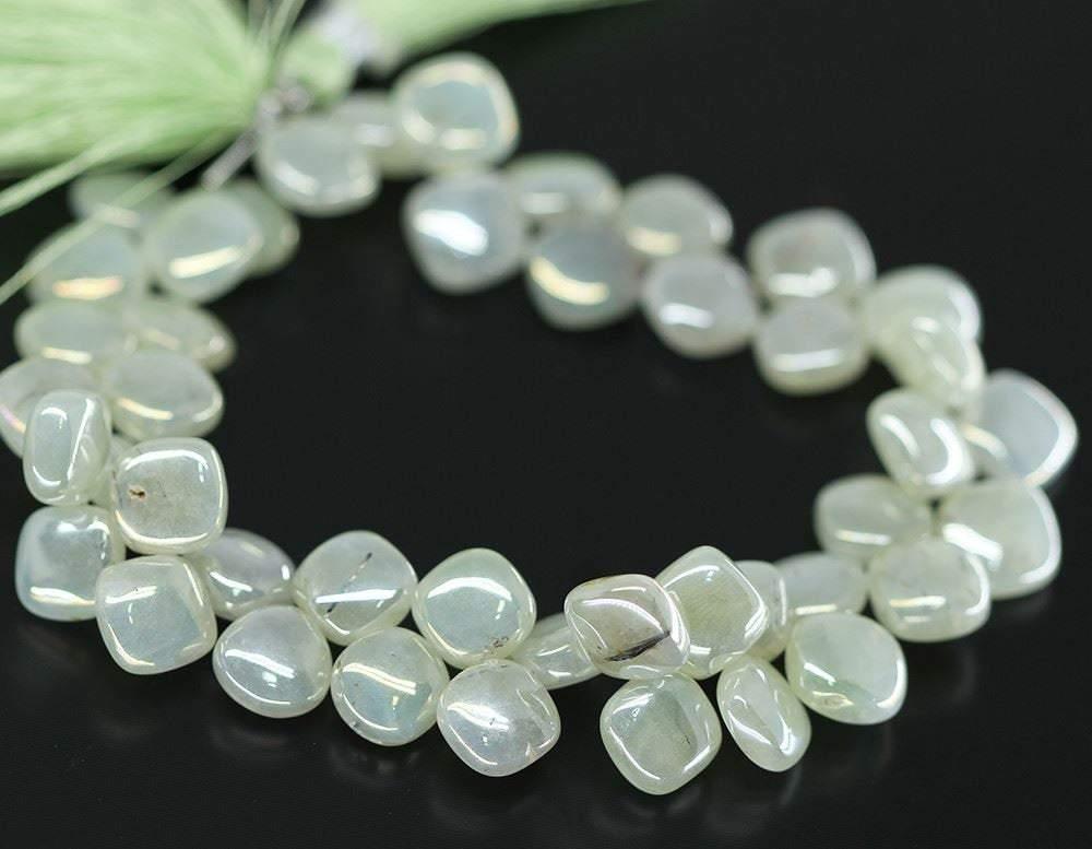 Natural Green Mystic Prehnite Smooth Square Cushion Loose Gemstone Beads 10mm 4" - Jalvi & Co.