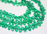 Natural Green Onyx Faceted Briolette Pear Drop Gemstone Beads Strand 8.5