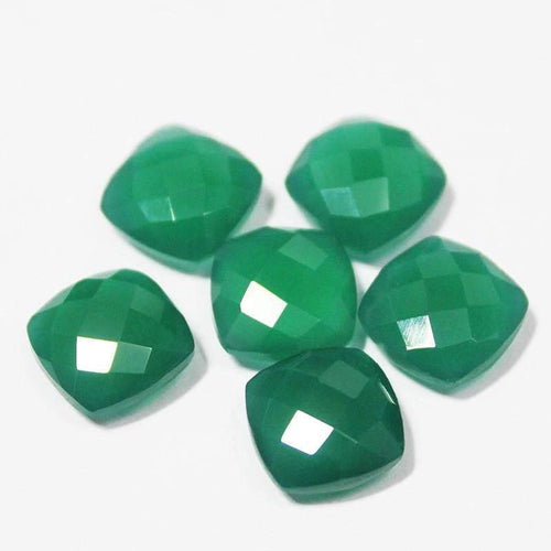 Natural Green Onyx Faceted Checker Cushion Gemstone Matching Pair Beads 6pc 10mm - Jalvi & Co.