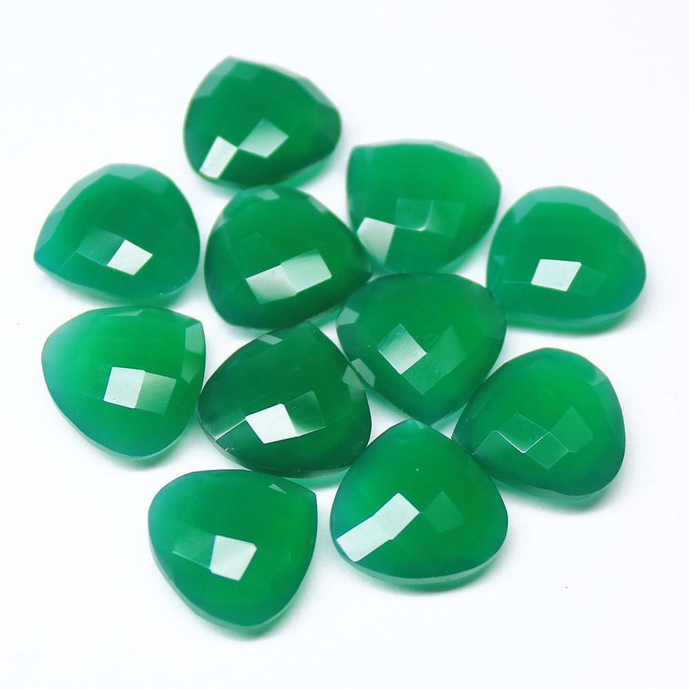 Natural Green Onyx Faceted Heart Drop Beads 14mm 2pc - Jalvi & Co.