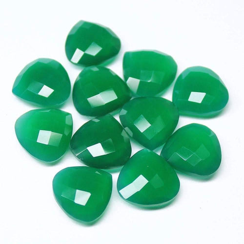 Natural Green Onyx Faceted Heart Drop Briolette Beads Matching Pair 6pc 14mm - Jalvi & Co.