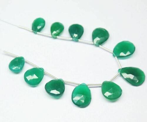 Natural Green Onyx Faceted Pear Drop Briolette Loose Beads Strand 7" 14mm 20mm - Jalvi & Co.