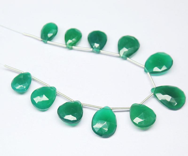 Natural Green Onyx Faceted Pear Drop Briolette Loose Beads Strand 7" 20mm 15mm - Jalvi & Co.