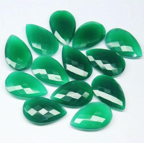 Natural Green Onyx Faceted Pear Drop Briolette Loose Gemstone Pair Bead 5pc 14mm - Jalvi & Co.