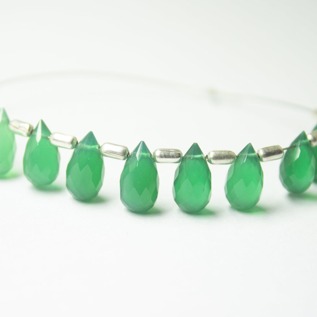 Natural Green Onyx Faceted Teardrop Beads 10mm 5mm 10pc - Jalvi & Co.