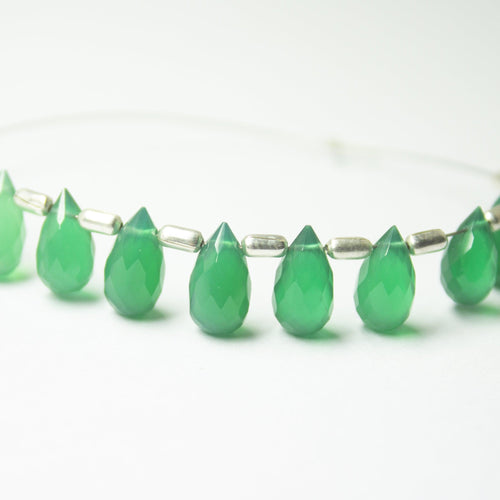 Natural Green Onyx Faceted Teardrop Beads 10mm 5mm 10pc - Jalvi & Co.