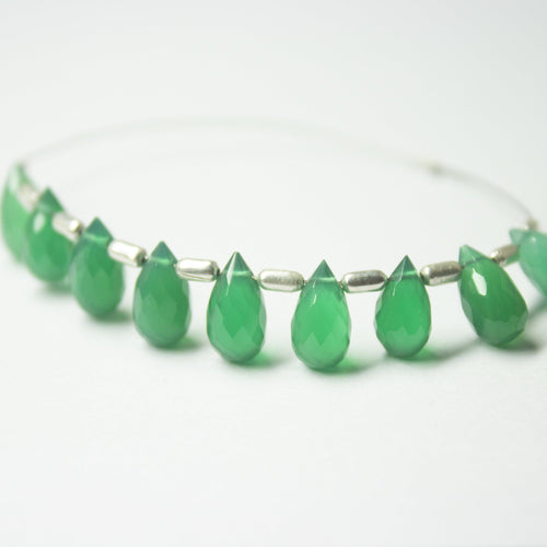 Natural Green Onyx Faceted Teardrop Beads 10mm 5mm 10pc - Jalvi & Co.