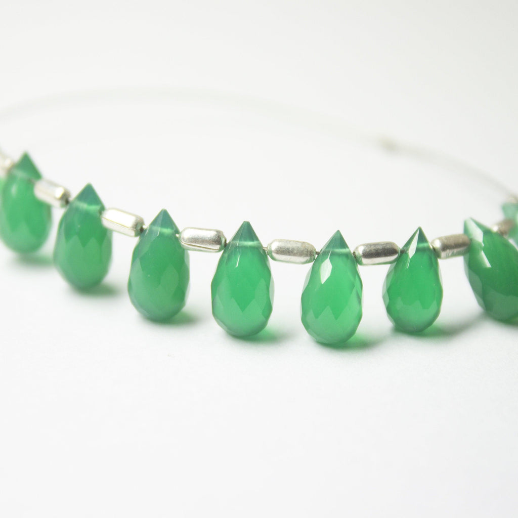 Natural Green Onyx Faceted Teardrop Beads 10mm 5mm 10pc - Jalvi & Co.